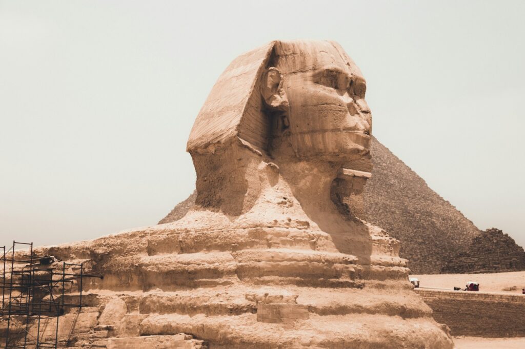 Sphinx in front of the Pyramids of Giza